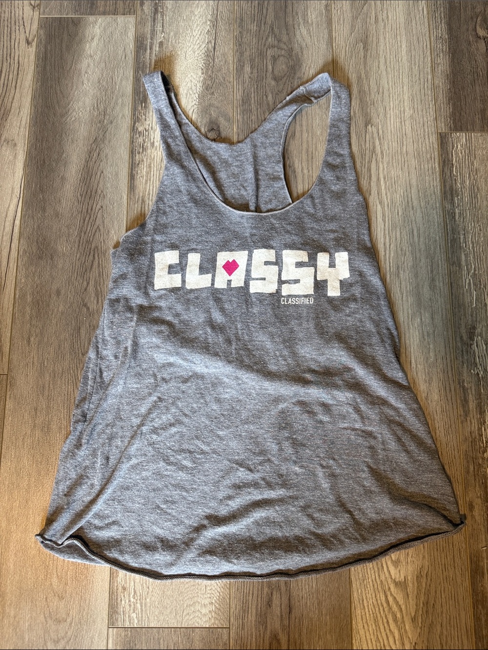 Classified Merch “Classy” Gray Racerback Tank- Size M